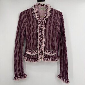 HWR Burgundy Pink Fringe Cottagecore Knit Jacket – Size M